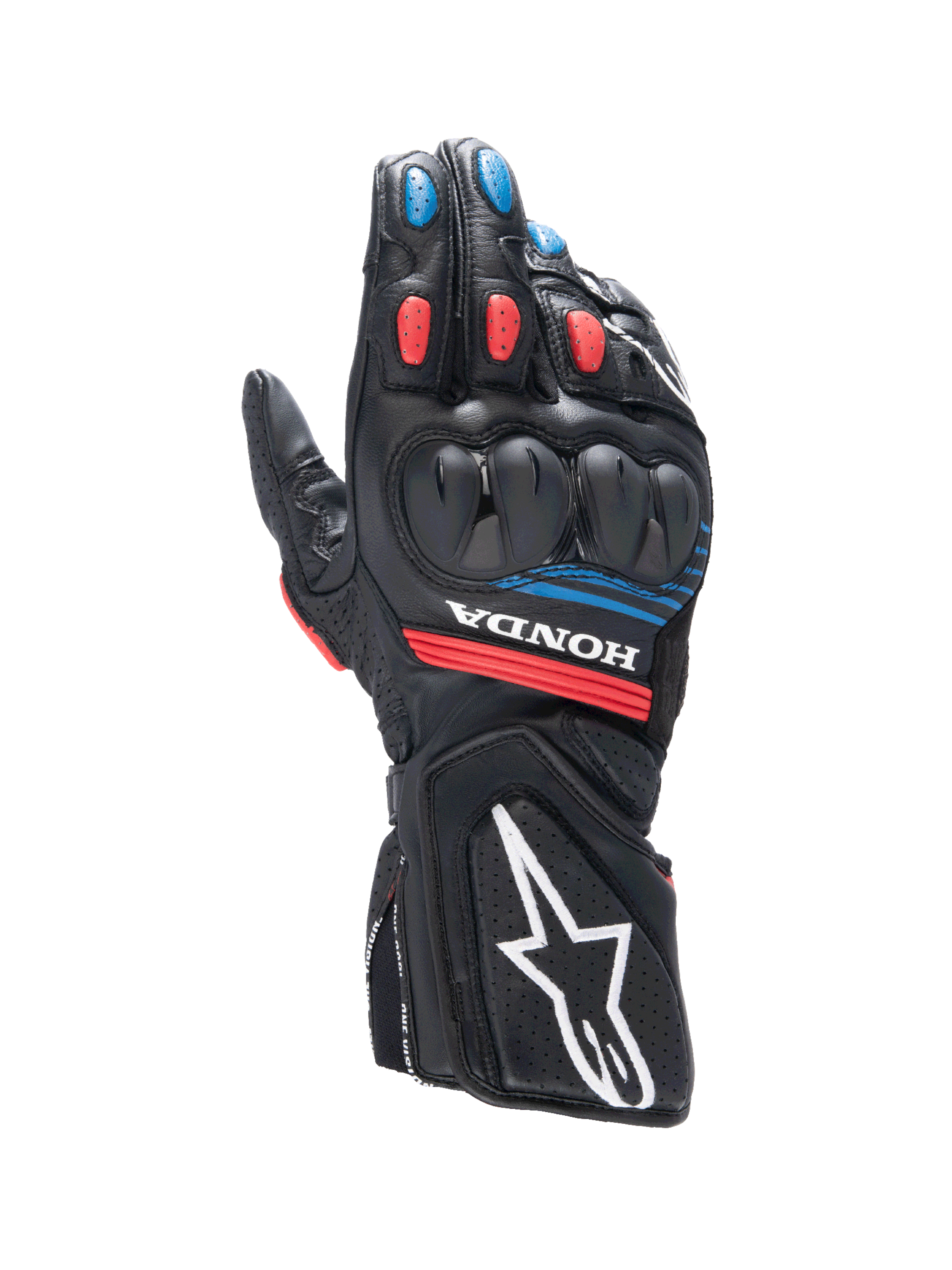 Alpinestars Honda SP-8 V3, guantes de moto deportivos para hombre, negros, rojos y azules, cuero con protección de nudillos