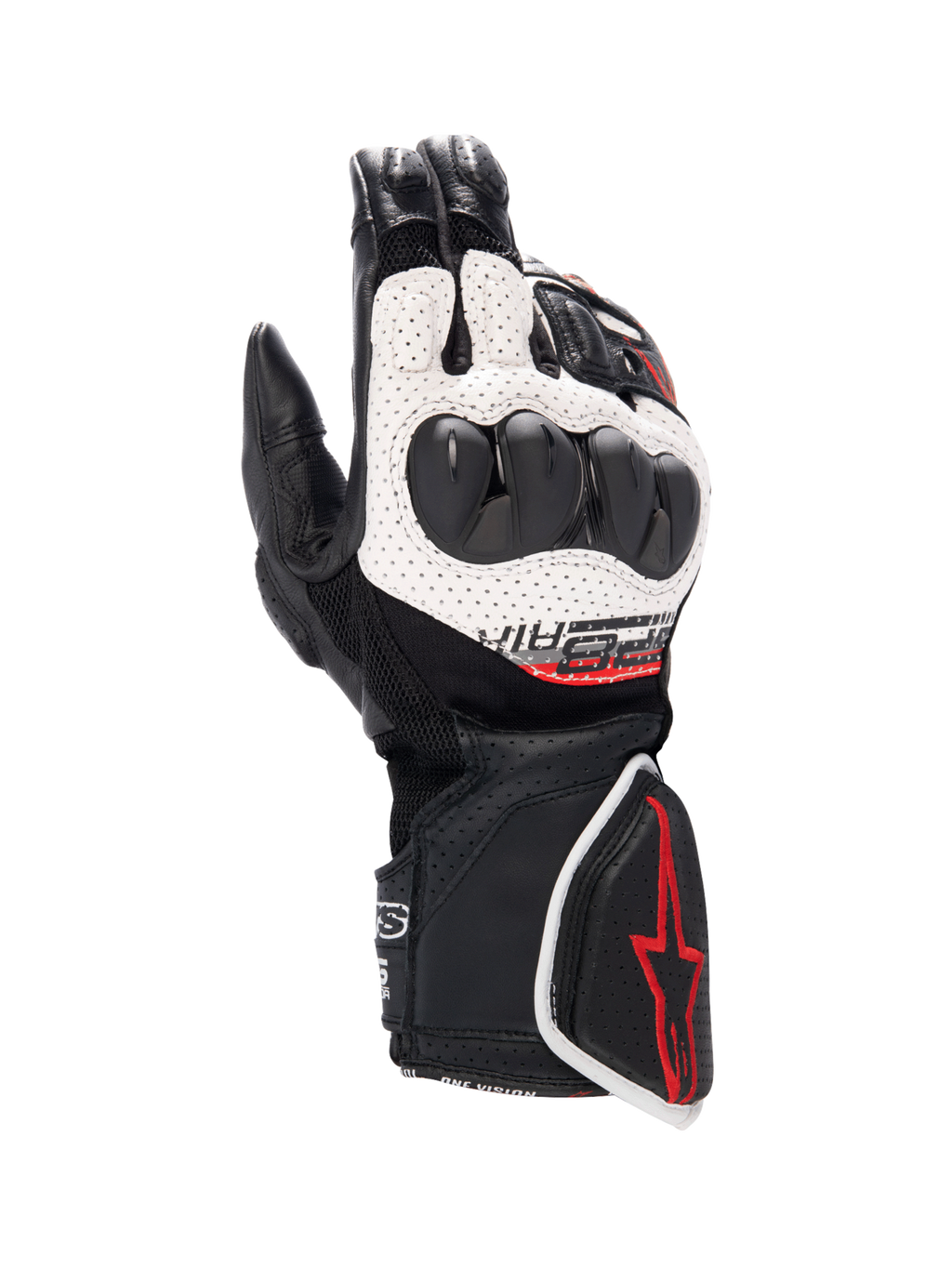 Alpinestars guantes SP-8 V3 Air, guantes de moto para hombre, negros y blancos con detalles rojos, protección de nudillos