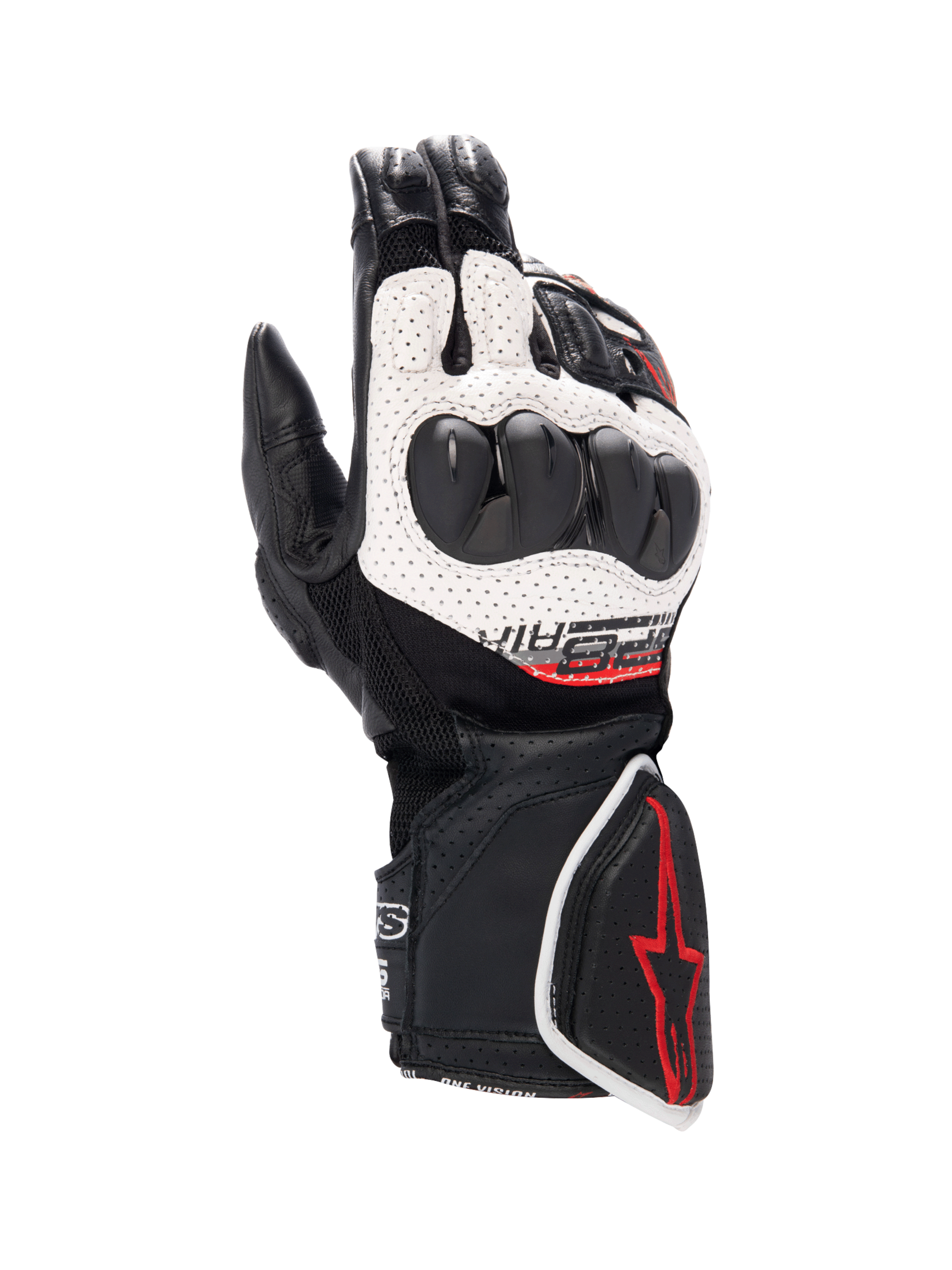 Alpinestars guantes SP-8 V3 Air, guantes de moto para hombre, negros y blancos con detalles rojos, protección de nudillos