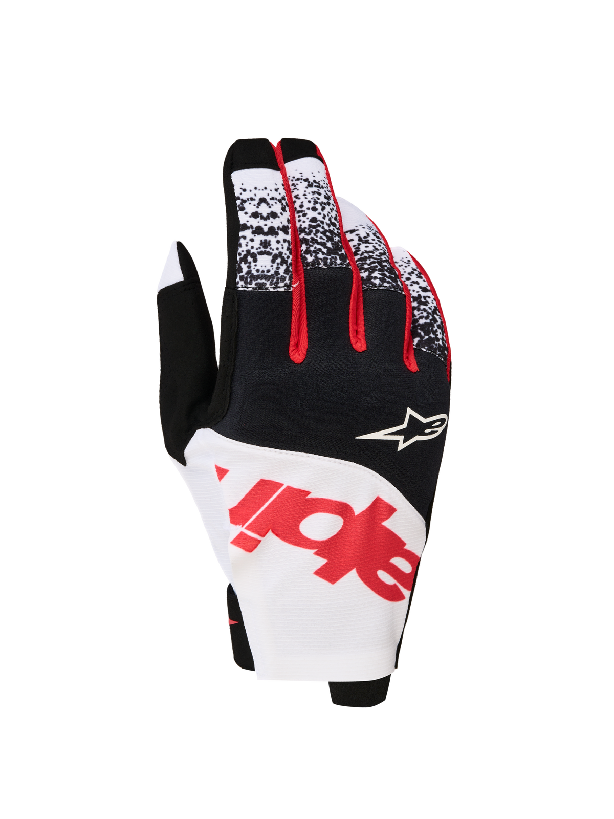 Alpinestars Guantes Techstar 2027, guantes motocross de hombre, negros, blancos y rojos flúor, micro ripstop elástico