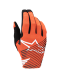 Alpinestars Radar Pro Gloves 2025, guantes de motocross, naranja y negro, con un gran logotipo de estrella blanco y rayas diagonales negras en el dorso de malla perforada, diseñados para un rendimiento ligero y flujo de aire