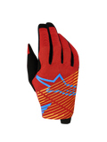 Alpinestars Radar Pro Gloves 2027, red and black motocross racing gloves with 4-way stretch mesh and star graphic.