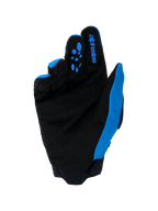 Guantes Alpinestars Full Bore V2, guantes de motocross, azul Ucla y negro, vista de la palma con ante sintético reforzado, patrones de agarre de silicona azul en los dedos, logotipo de Alpinestars y puño de neopreno duradero