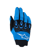 Alpinestars Full Bore V2 Gloves, guantes para motocross, azul UCLA y negro, con un llamativo logotipo blanco y protección de nudillos de TPR negra sobre un dorso de tejido elástico transpirable, diseñados para carreras off-road de alto rendimiento