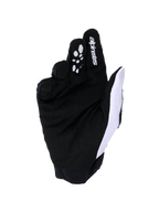 Guantes Alpinestars Full Bore V2, guantes de motocross, gris claro y negro, vista de la palma con ante sintético reforzado y agarre de silicona en los dedos, malla transpirable blanca en el lateral del pulgar y logotipo de Alpinestars en el dedo índice.