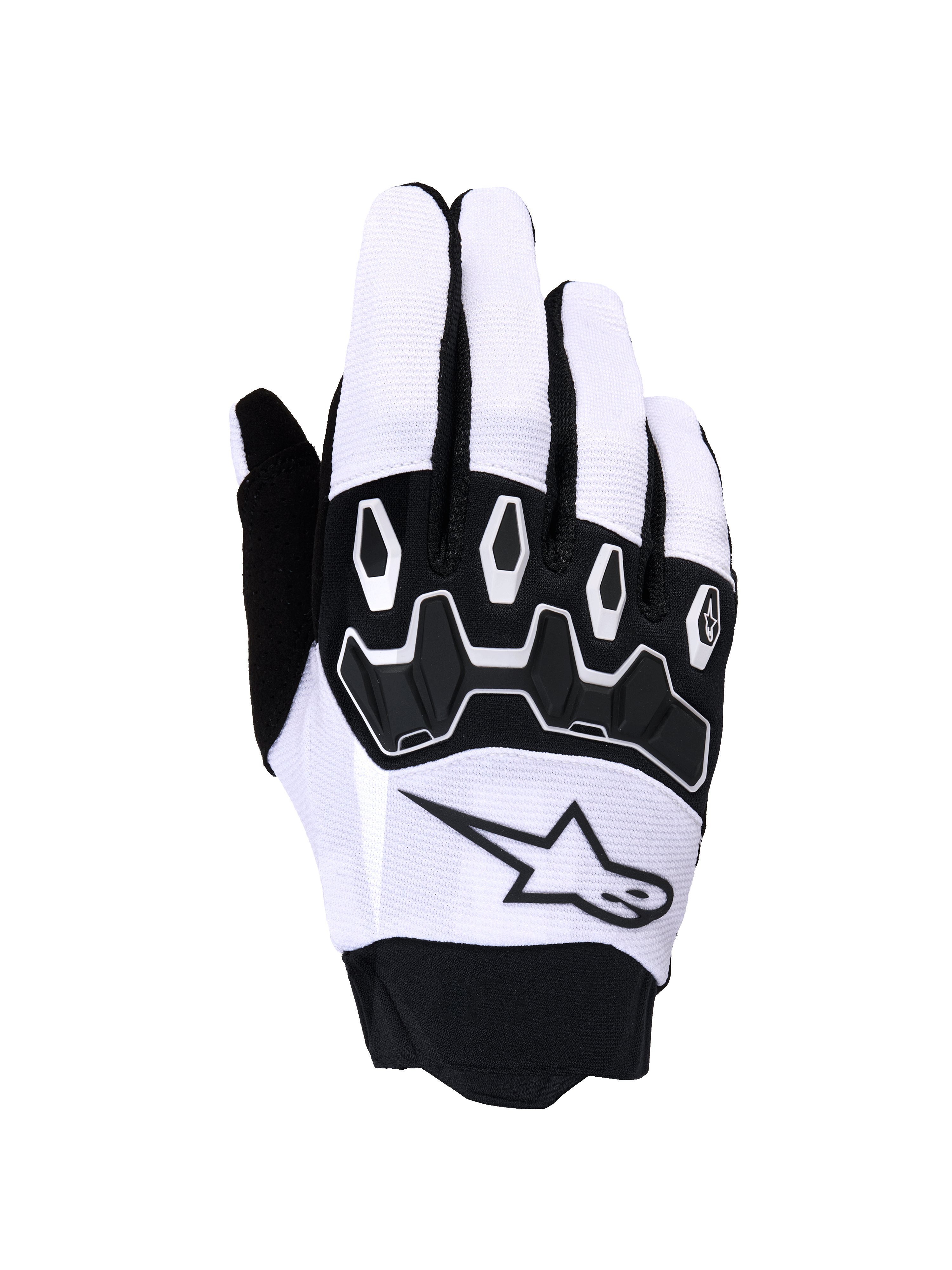 Alpinestars Full Bore V2 Gloves, guantes de motocross, gris claro y negro, con protección de nudillos de TPR segmentada negra, parte superior de tejido transpirable con logo de estrella y puño de neopreno, diseñados para rendimiento todoterreno