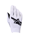 Guantes Alpinestars Supertech MX, guantes de motocross, lila claro y negro, vista del dorso mostrando un gran logo de Alpinestars en negro y perforaciones por láser para el flujo de aire, construcción elástica ligera de una sola capa para competición off-road
