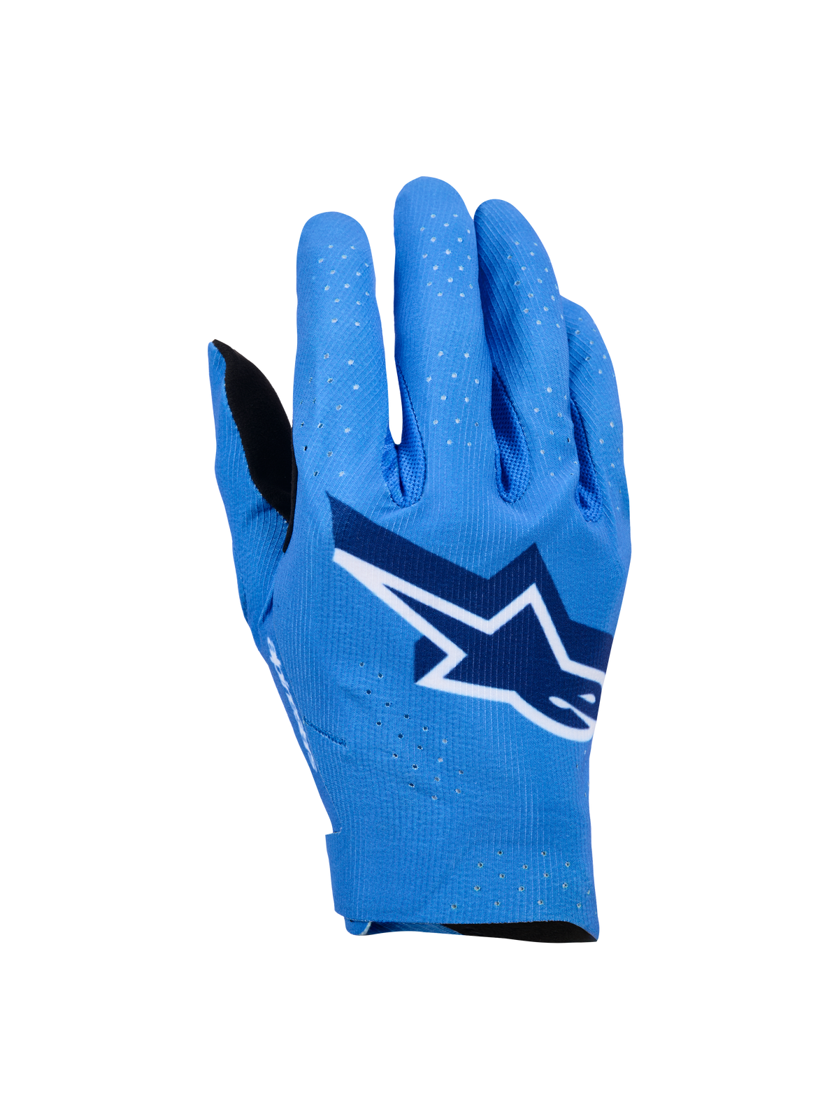 Alpinestars Supertech MX Gloves, guantes de motocross, azul UCLA con detalles en azul profundo y blanco, con un gran logotipo de estrella en el dorso, perforaciones láser para transpirabilidad y un diseño ergonómico sin costuras para conducción off-road.