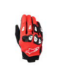 Alpinestars SP X 7, guantes de moto deportivos de caña corta, color rojo brillante, negro y blanco, con construcción de cuero perforado, protección de TPU en nudillos y dedos, y el logotipo Alpinestars en el dorso