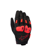 Alpinestars SP X 7, guantes deportivos de moto de puño corto, negro y rojo flúor, con chasis de cuero perforado, protección de nudillos de TPU de doble densidad, deslizadores de dedos TPR y diseño de puño compacto