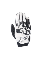 Alpinestars SP X 7, guantes de moto de cuero perforado blancos y negros con nudillos de TPU de doble densidad.