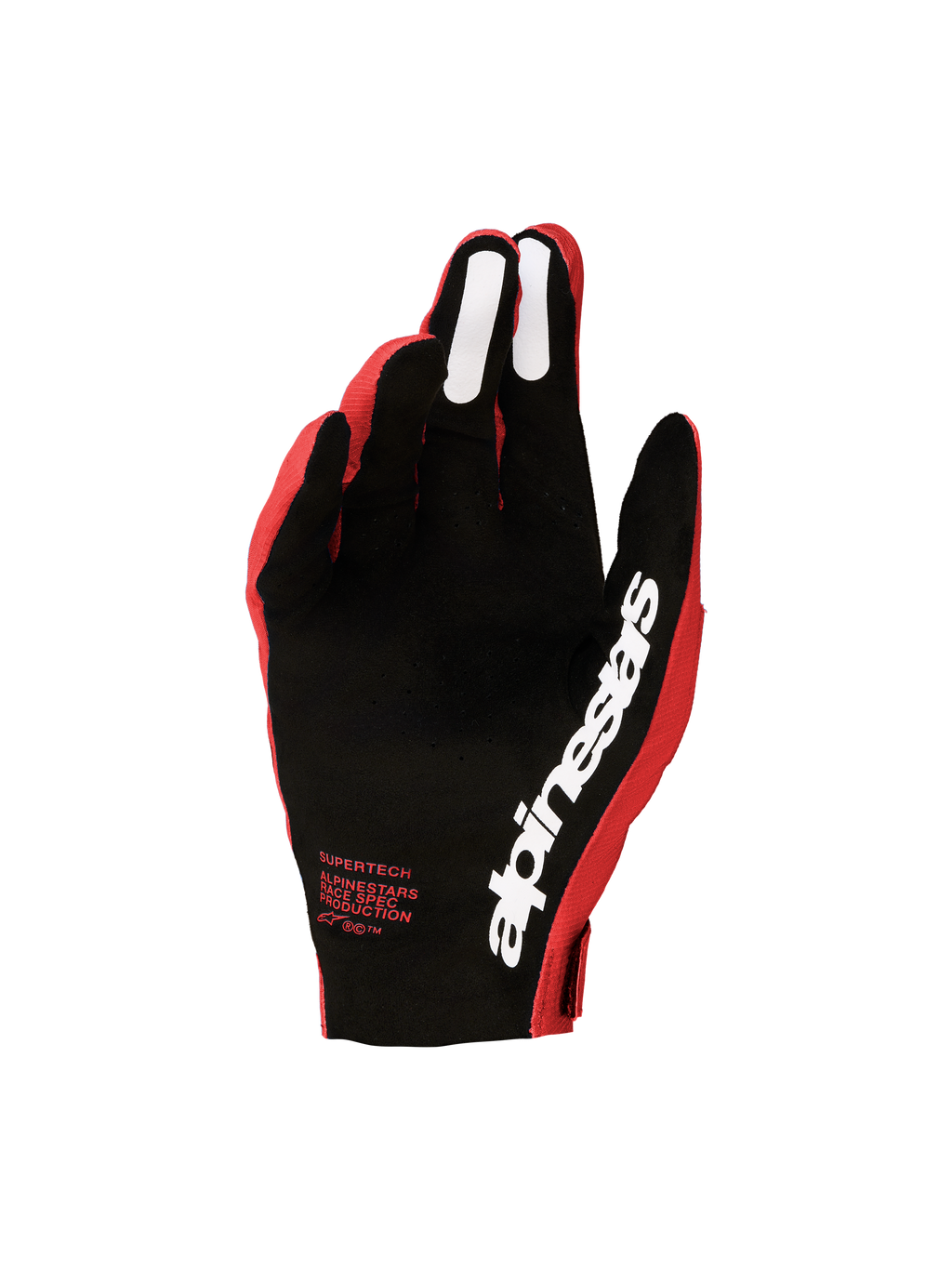 Guantes Alpinestars Supertech MX 2027 para motocross, rojos y negros con palma perforada y agarres de silicona para hombre.