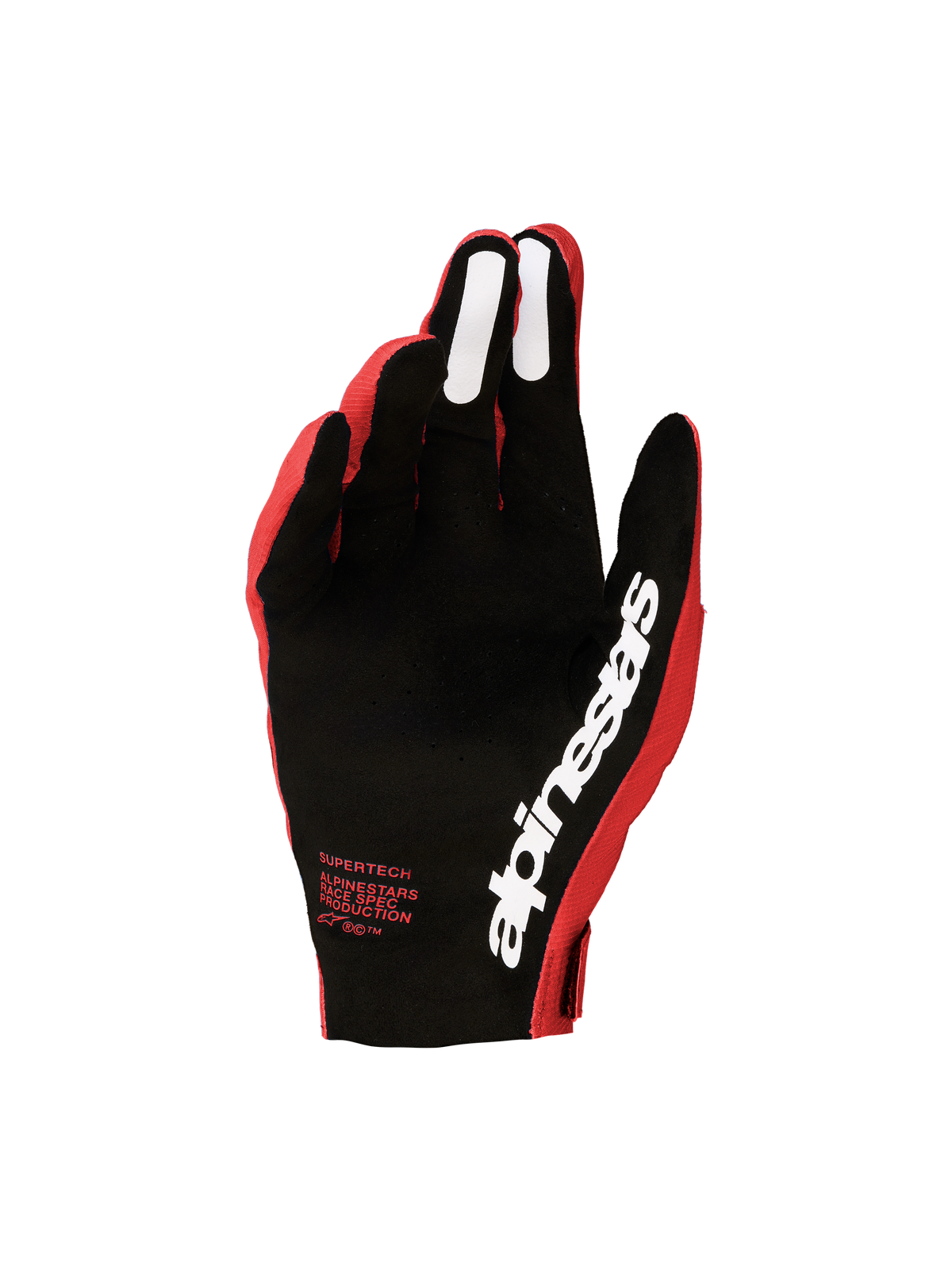 Guantes Alpinestars Supertech MX 2027 para motocross, rojos y negros con palma perforada y agarres de silicona para hombre.