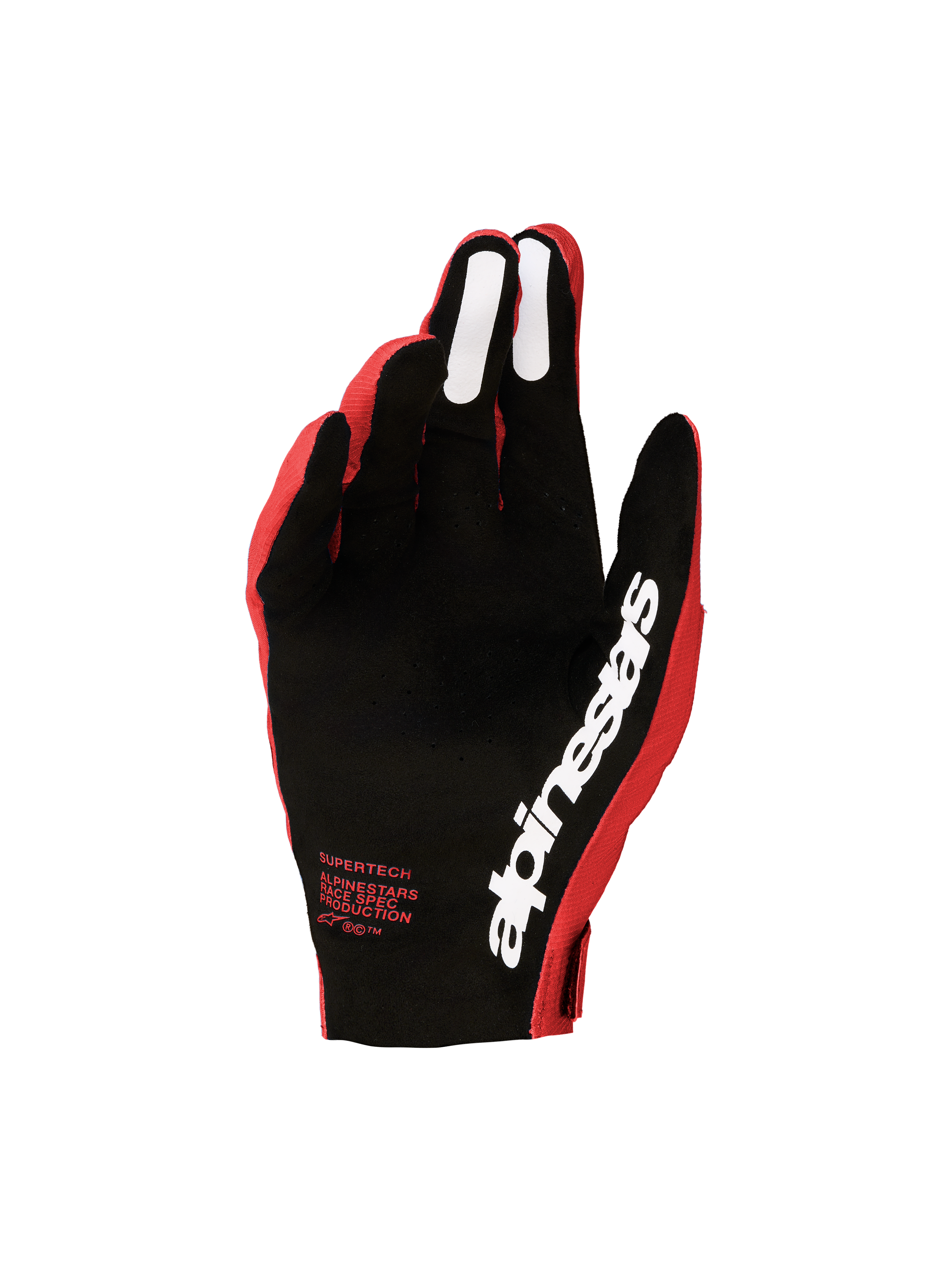 Guantes Alpinestars Supertech MX 2027 para motocross, rojos y negros con palma perforada y agarres de silicona para hombre.
