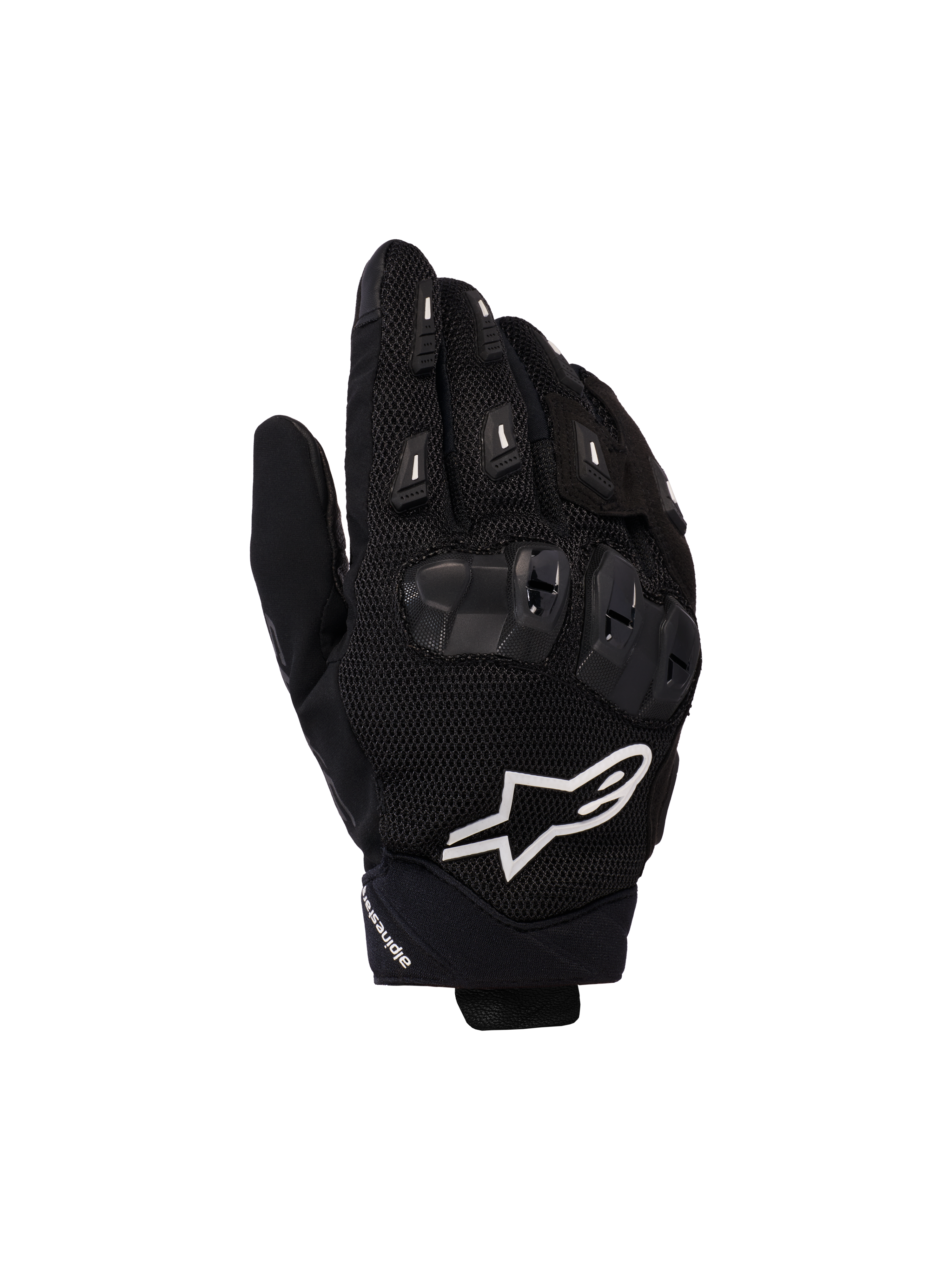 Alpinestars SP X 5 Air, guantes de carreras para moto, negros con logo blanco, con construcción de malla 3D, protección de nudillos en TPU y deslizadores en los dedos
