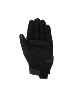Guantes Alpinestars Reef V2, guantes de moto urbanos negros, vista de la palma con confección de ante sintético y acolchado reforzado, puño corto con cierre de velcro, dedo índice y pulgar compatibles con pantallas táctiles, diseño ergonómico para conducción urbana
