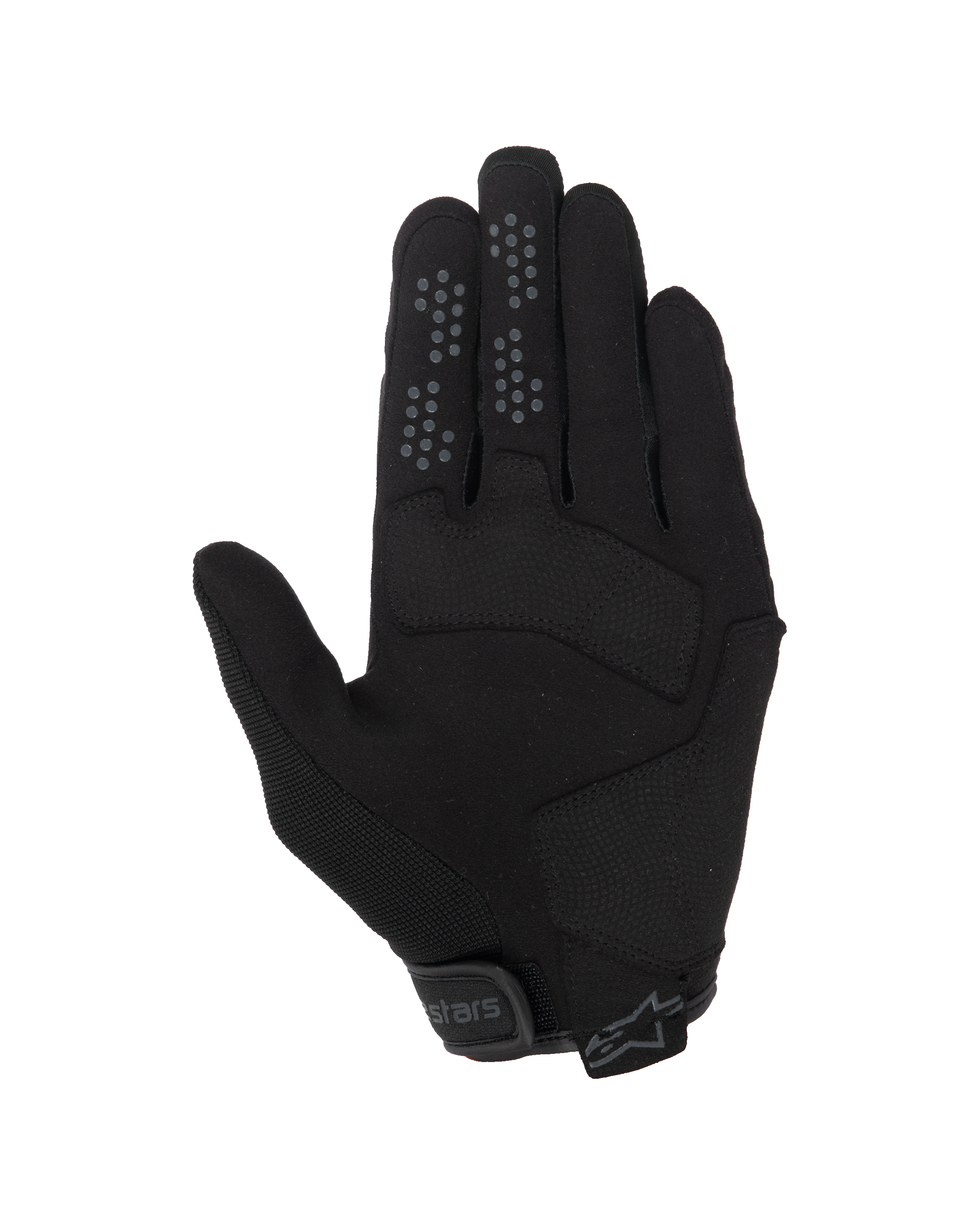 Alpinestars Chrome V2 Gloves, guantes de moto urbanos, Black Asphalt, vista de la palma con construcción en ante sintético, puntos de agarre de silicona en los dedos índice y corazón, y cierre de puño ajustable con velcro