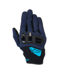 Alpinestars Chrome V2 Gloves, Motorcycle Gloves, Dark Blue and Black, featuring hard TPU knuckle protection, bright cyan Alpinestars logo on the wrist, short cuff urban riding gear
