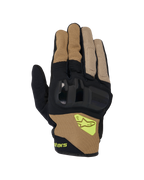 Alpinestars Chrome V2, guantes de moto de puño corto, caqui oscuro y negro, con protección rígida en los nudillos, paneles de malla transpirable y logotipo Alpinestars en amarillo fluorescente, equipo de conducción urbana