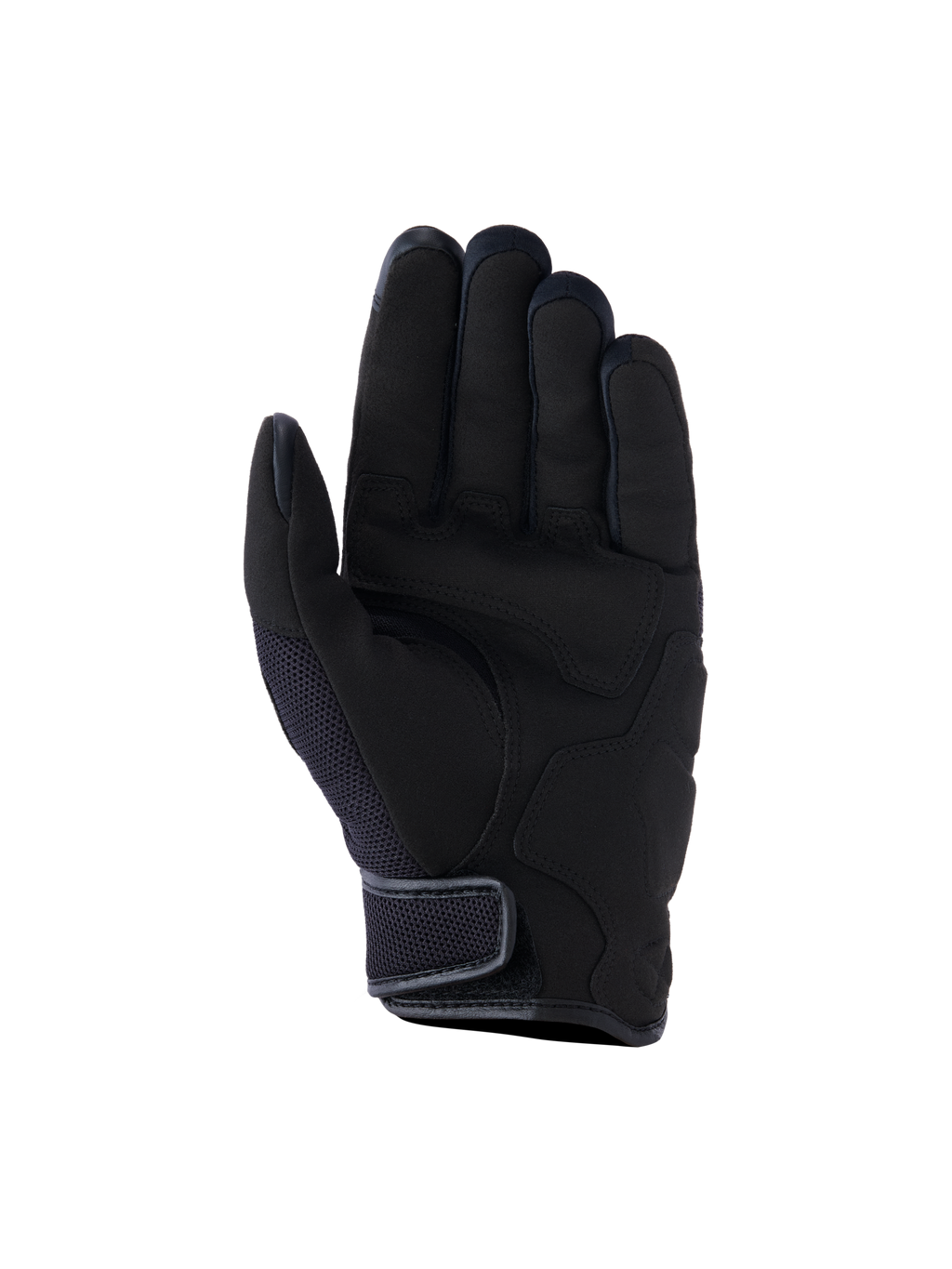 Guantes Alpinestars Ignite, guantes de moto urbanos, negros, vista de la palma con refuerzos de gamuza sintética, inserciones de malla transpirable y cierre de puño corto de gancho y bucle