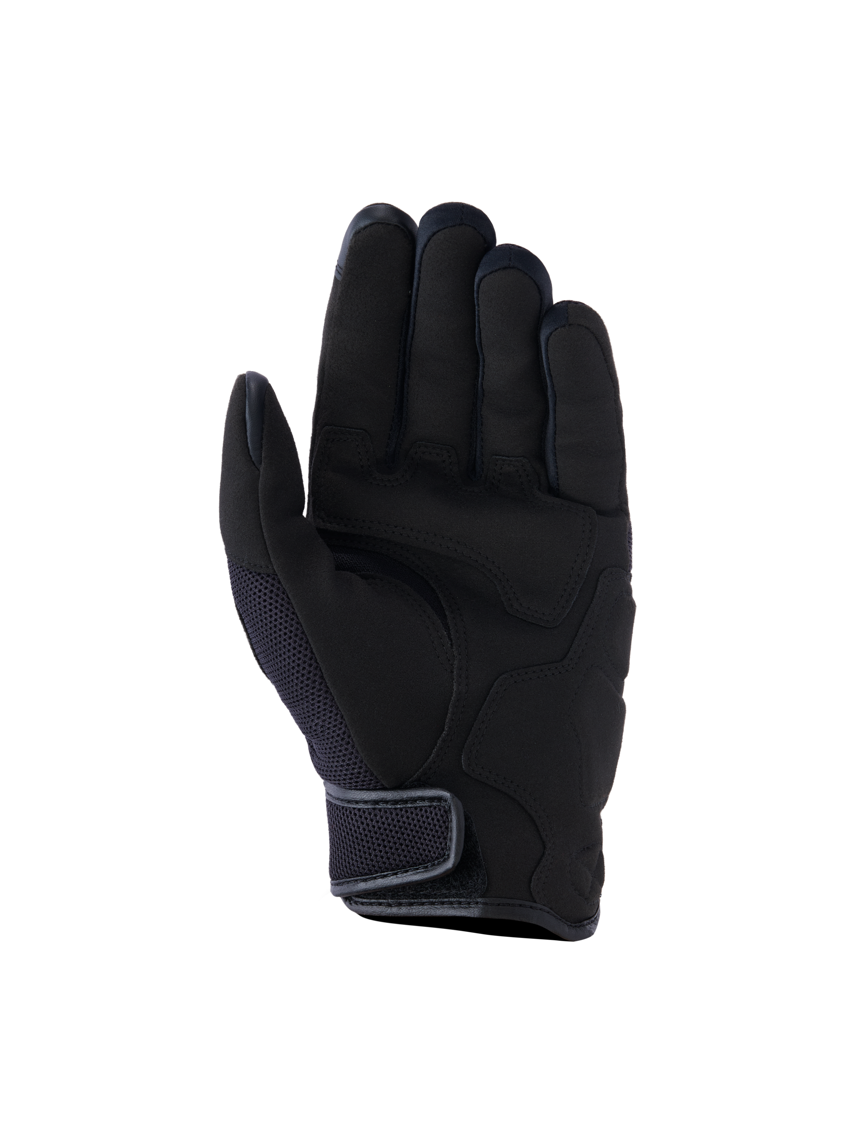 Guantes Alpinestars Ignite, guantes de moto urbanos, negros, vista de la palma con refuerzos de gamuza sintética, inserciones de malla transpirable y cierre de puño corto de gancho y bucle