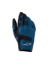 Alpinestars Ignite Gloves, Motorcycle Riding Gloves, Blue and Black, mesh textile construction with reinforced palm and finger protection, white logo on backhand, sporty flexible design for enhanced grip