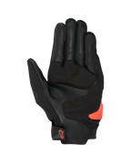 Guantes Alpinestars SP X 3, negros y rojo flúor, vista de la palma con cuero perforado, refuerzos sintéticos y un deslizador de palma TPR en naranja brillante, equipamiento de moto deportivo y de competición