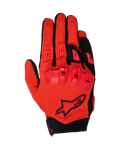 Guantes Alpinestars 2025 SP X 3, guantes de carreras para moto, rojo brillante y negro, con protección de nudillos de TPU de doble densidad y deslizadores en los dedos, vista superior que muestra la construcción de malla elástica y el logotipo de la estrella negra