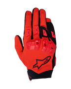 Guantes Alpinestars 2025 SP X 3, guantes de carreras para moto, rojo brillante y negro, con protección de nudillos de TPU de doble densidad y deslizadores en los dedos, vista superior que muestra la construcción de malla elástica y el logotipo de la estrella negra