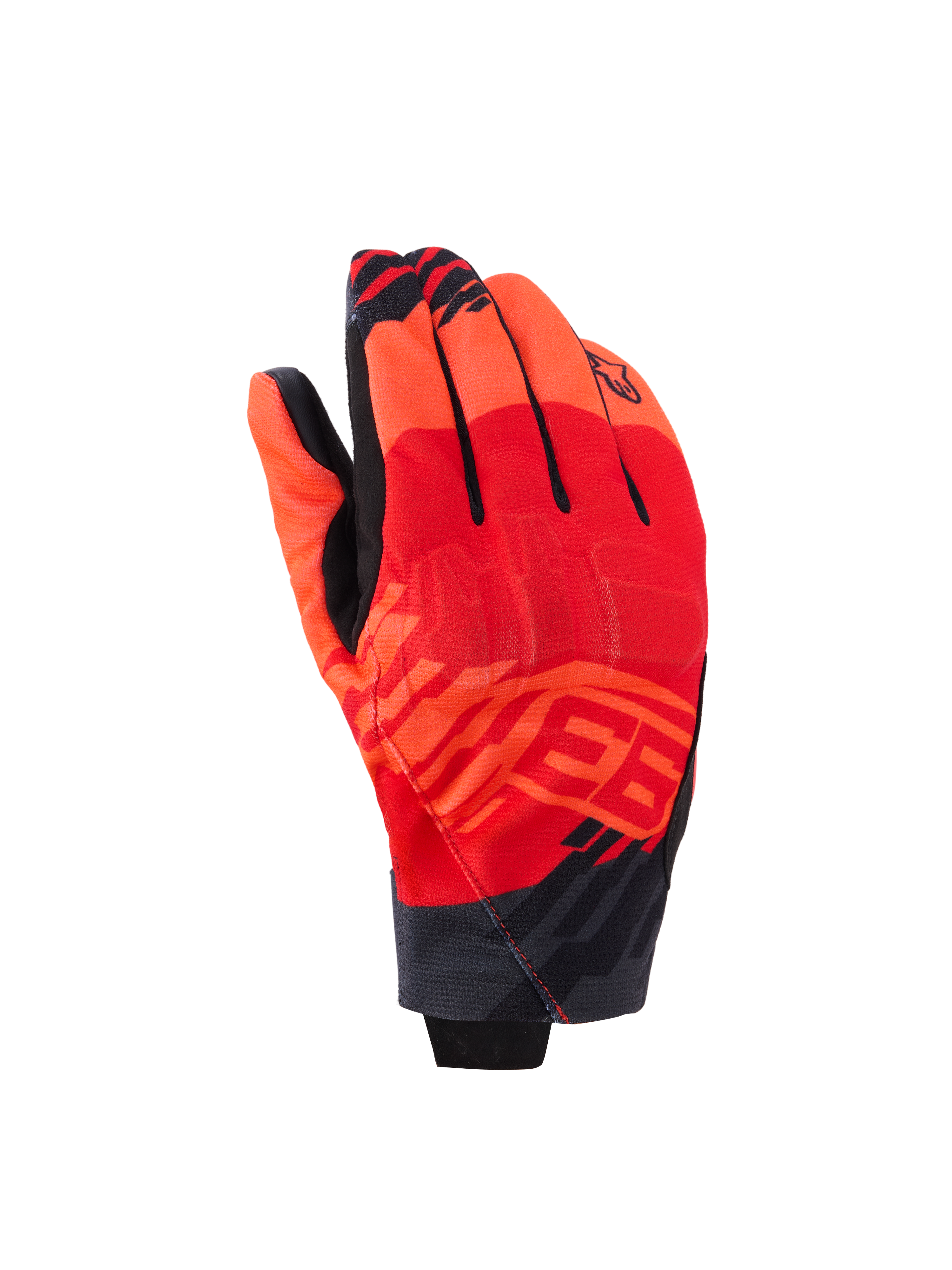 Alpinestars MM93 Reef V2 Gloves, short cuff motorcycle gloves, Red Fluo and Bright Red with Black accents, featuring Marc Marquez MM93 graphics and integrated knuckle protection, modern urban design