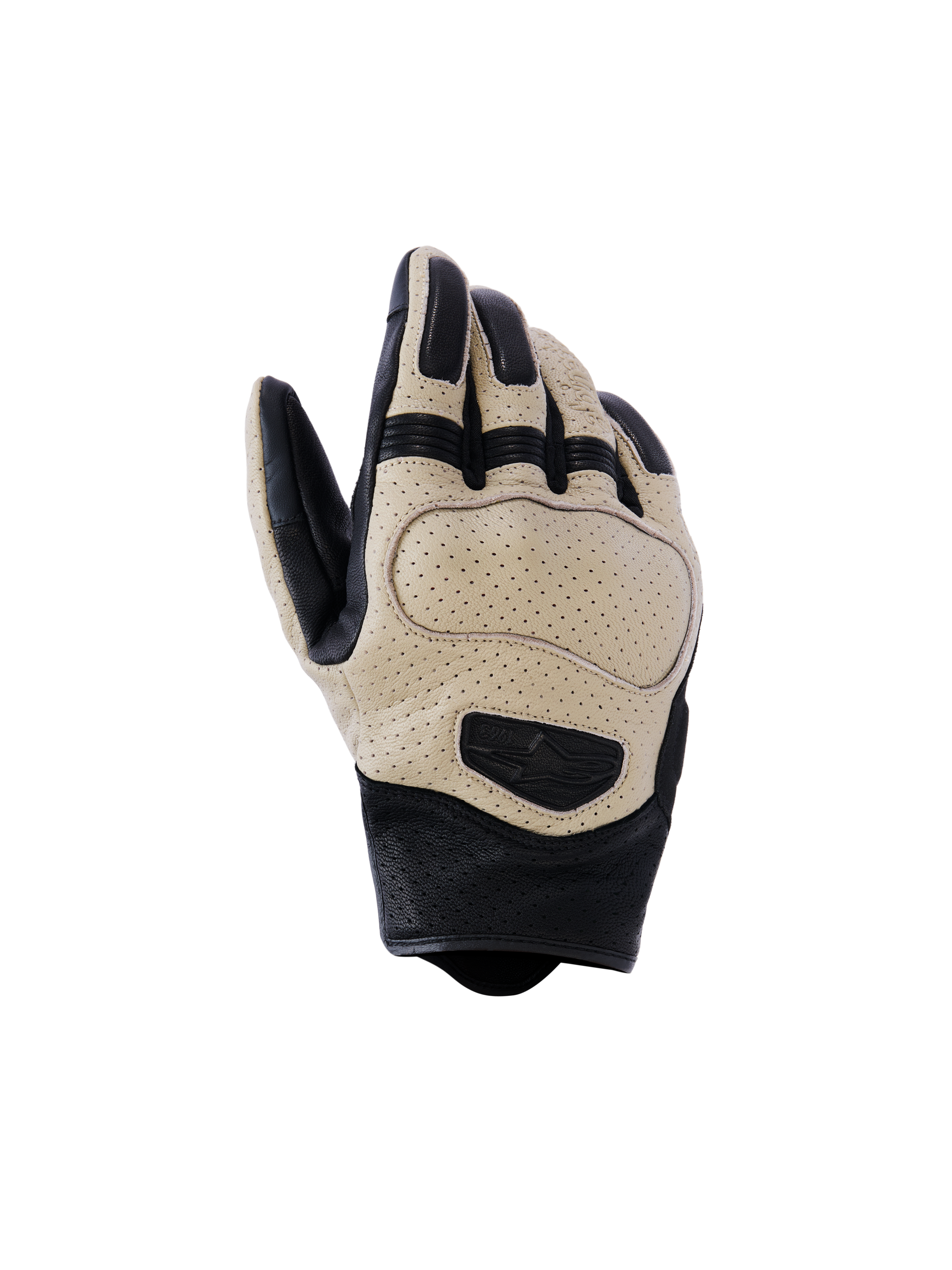 Alpinestars Mustang V3 Leather Gloves, guantes de moto, marrón y negro, con cuero de cabra perforado para ventilación, diseño urbano de puño corto con acolchado protector en los nudillos y logotipo en relieve