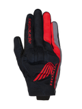 Guantes Alpinestars Honda Reef V2, guantes de moto, negro con detalles en rojo brillante y gris oscuro, con el logotipo del ala de Honda en rojo y marca Alpinestars, construcción de tejido transpirable con protección de nudillos integrada, diseño de puño corto