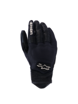 Alpinestars Tracker Gloves, guantes de moto negros con nudillos texturizados, logo blanco "1963", costuras reforzadas, área de muñeca con patrón texturizado, diseño deportivo moderno