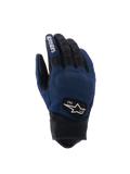 Alpinestars Tracker Gloves, Urban Motorcycle Gloves, Dark Blue and Black, textile backhand with perforated leather fingers and cuff, stretch accordion inserts, heritage 1963 logo patch, workwear-inspired style