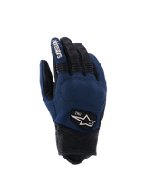Alpinestars Tracker Gloves, guantes de moto unisex, azul y negro, con palma texturizada, dedos perforados, logotipo blanco y "1963", nudillos reforzados, diseño ergonómico con cuero sintético y tela