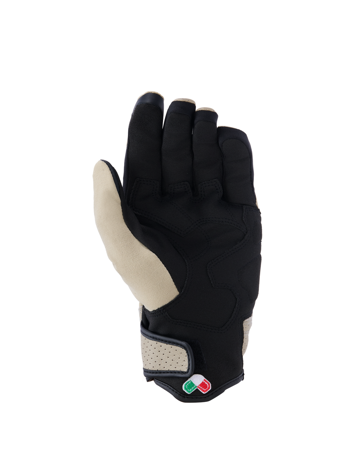 Guantes Alpinestars Tracker, guantes de moto urbanos, color aluminio y negro, vista de la palma con construcción en ante sintético y refuerzos acolchados, puño de cuero perforado y diseño de puño corto.