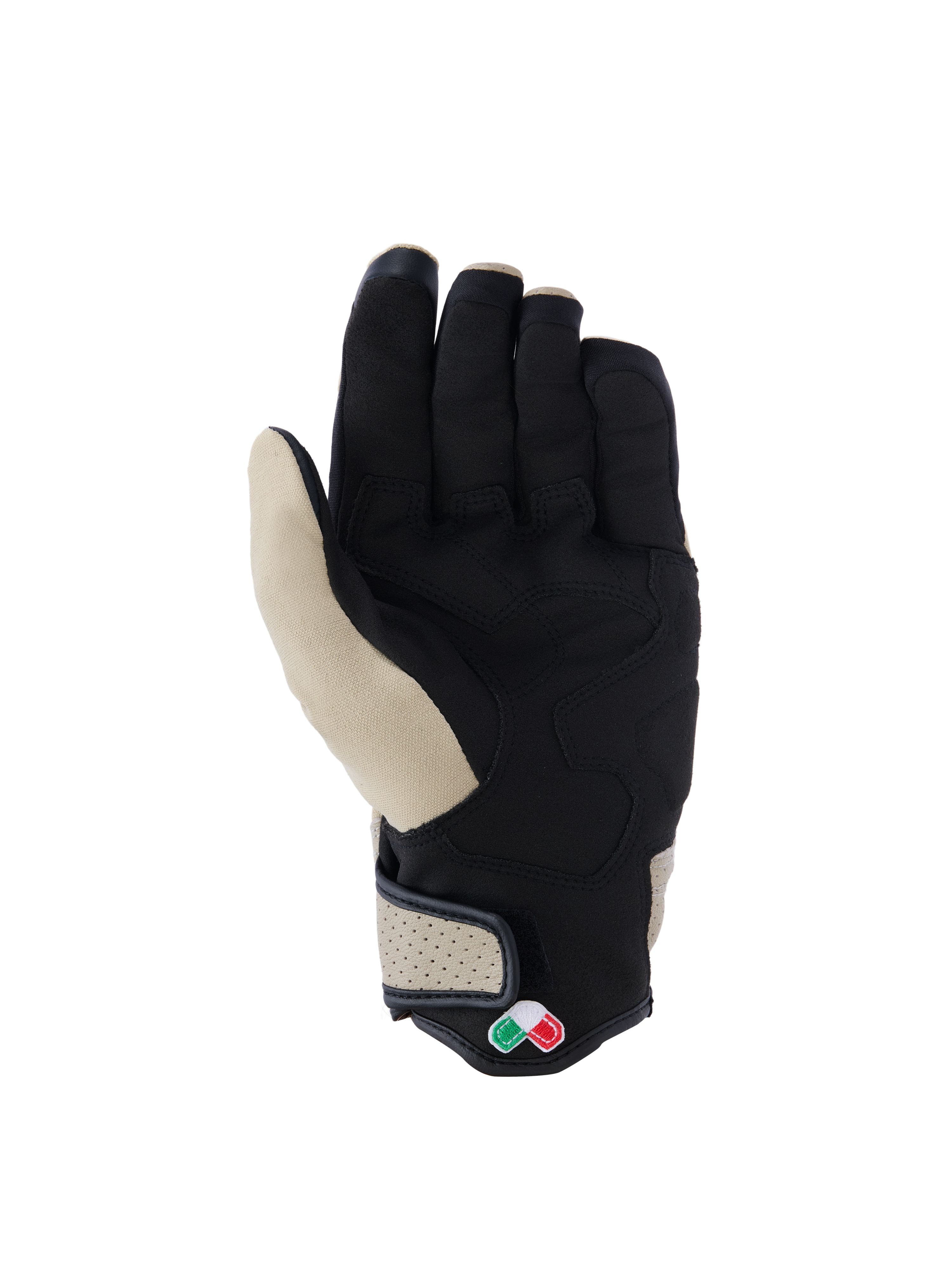 Guantes Alpinestars Tracker, guantes de moto urbanos, color aluminio y negro, vista de la palma con construcción en ante sintético y refuerzos acolchados, puño de cuero perforado y diseño de puño corto.