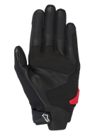 Guantes Alpinestars Honda SP X 3, guantes de moto, negros con detalles en rojo brillante, vista de la palma con cuero perforado, superposiciones sintéticas para el agarre, deslizador de palma de TPR rojo y logotipo de Alpinestars blanco en el puño ajustable