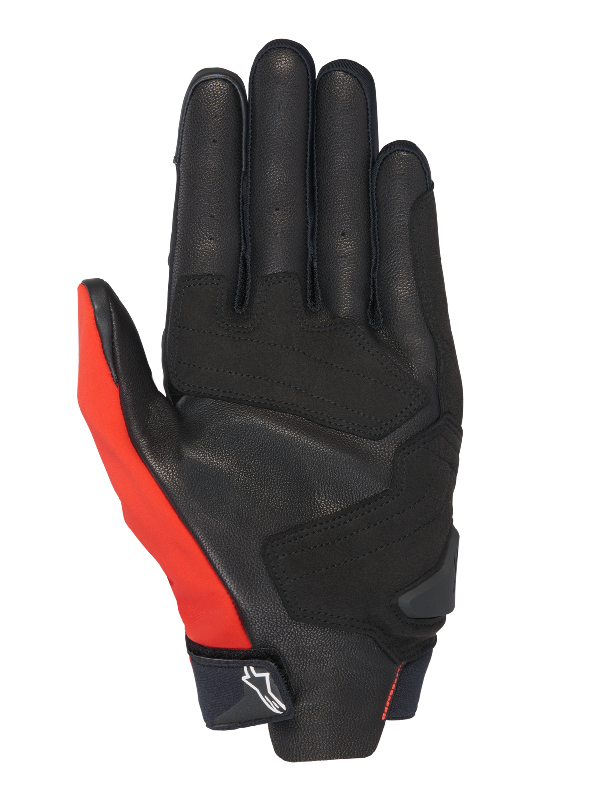 Guantes Honda SP X 3 de Alpinestars, guantes de moto, rojo brillante, negro y blanco, vista de la palma con construcción de cuero perforado y refuerzos sintéticos, panel del pulgar en rojo brillante y puño compacto con el logotipo de Alpinestars.