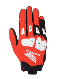 Guantes Alpinestars Honda SP X 3, guantes deportivos de moto, rojo brillante, negro y blanco, con protectores de nudillos de TPU y deslizadores de dedos en blanco, logotipo de ala de Honda en el dorso, diseño multimaterial transpirable para conducción en carretera en verano