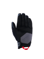 Guantes Alpinestars Durack, guantes de moto, negro, gris oscuro y rojo brillante, vista de la palma que muestra la construcción de ante sintético con un parche de refuerzo gris y un tirador rojo brillante, equipamiento para conducción de aventura y dual-sport