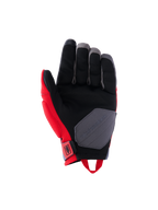 Guantes Alpinestars Durack, guantes de moto, rojo brillante y gris medio, vista de la palma con construcción de ante sintético, palma negra con parche de refuerzo gris, paneles laterales rojos y tirador en la muñeca