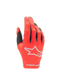 Alpinestars Radar 2025, guantes de motocross en rojo y plateado con dorso elástico y logotipo de estrella