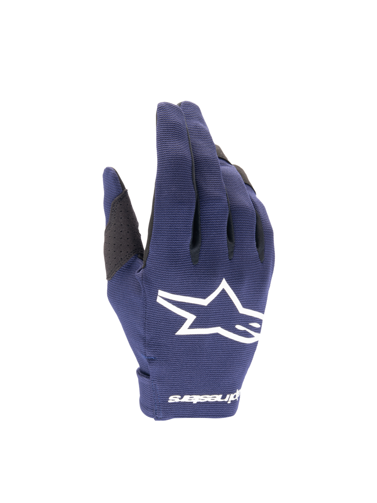 Alpinestars Radar 2025, guantes de motocross para hombre, azul marino y blanco, construcción textil elástica ligera con logotipo de estrella en el dorso