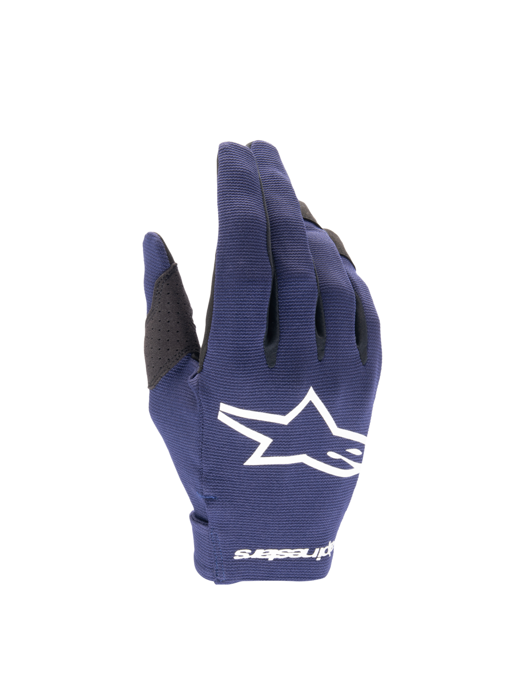 Alpinestars Radar 2025, guantes de motocross para hombre, azul marino y blanco, construcción textil elástica ligera con logotipo de estrella en el dorso