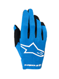 Guantes Alpinestars Radar 2026, guantes de motocross, azul y blanco, con dorso elástico de una sola capa, un gran logotipo Astars blanco, detalles negros en los dedos, diseño ligero de alto rendimiento para conducción fuera de carretera