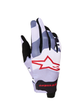 Guantes Alpinestars Radar 2027 para hombre, motocross, grises y rojos con textil monocapa y gráfico de estrella sublimado.