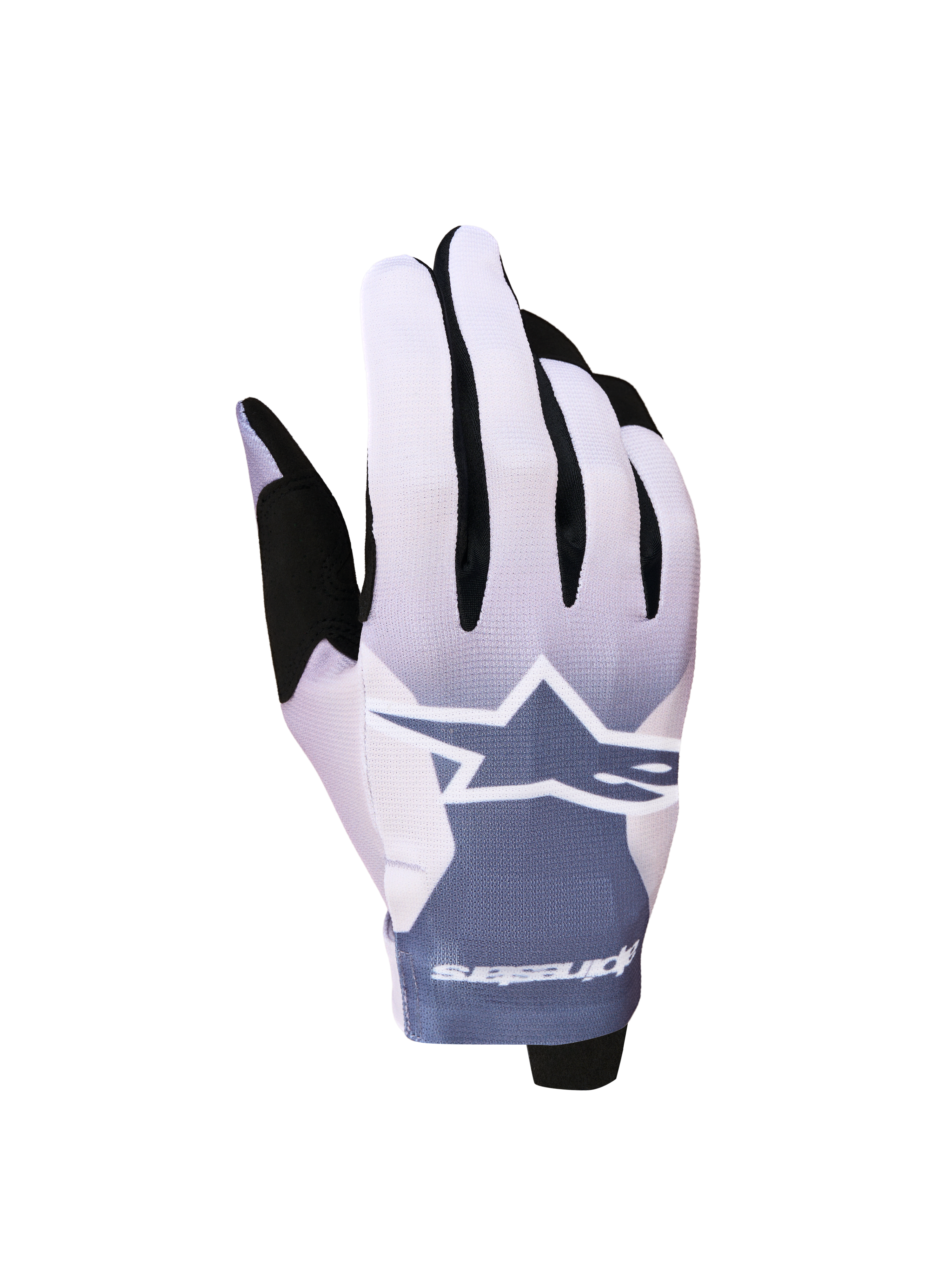 Alpinestars Radar 2027, guantes de motocross para hombre, gris ceniza y lila claro, ligeros con logotipo de estrella blanco.