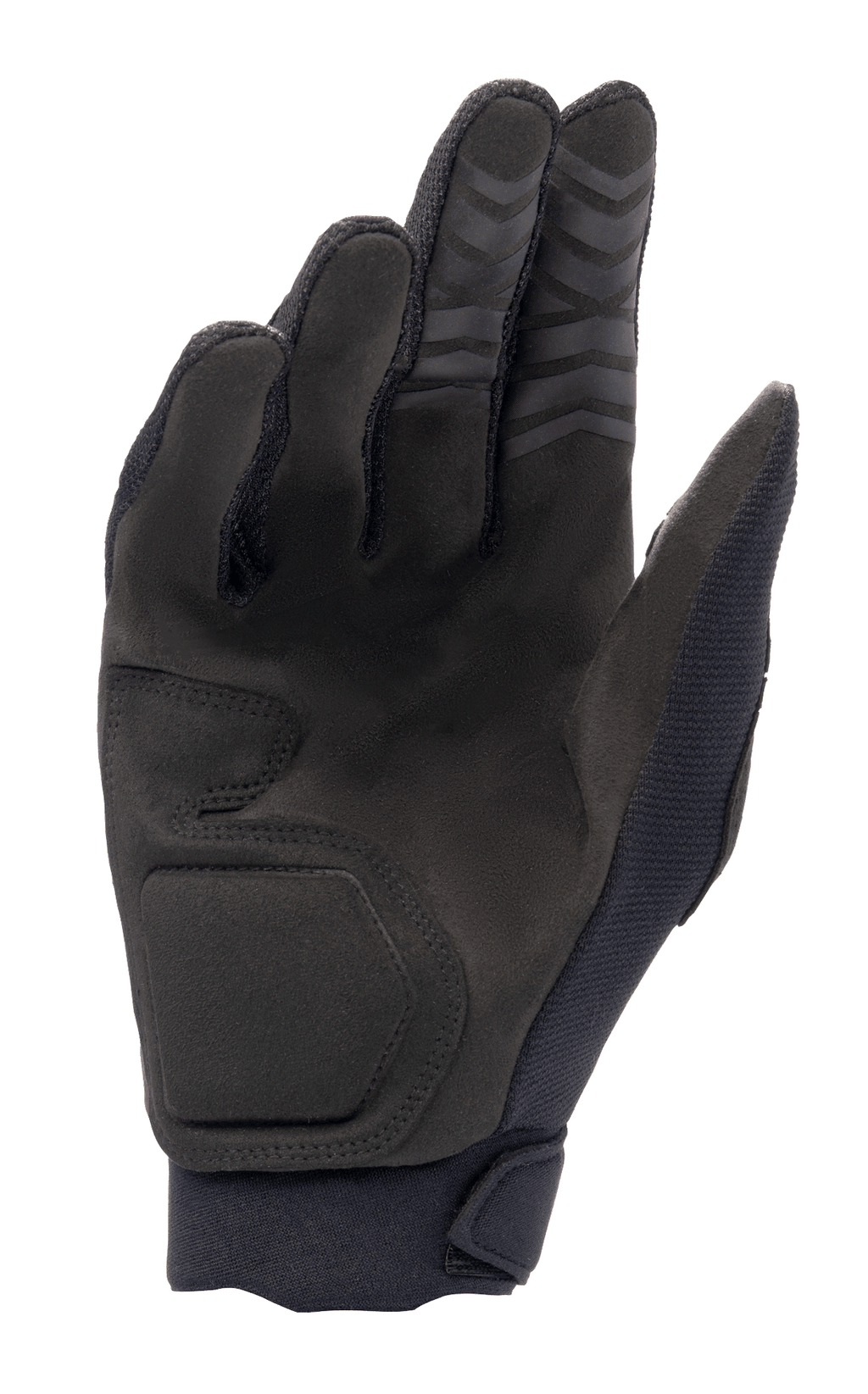 Guantes Alpinestars Full Bore XT, negro, vista de la palma con ante sintético para durabilidad y agarre, costuras ergonómicas y puntas de los dedos texturizadas para rendimiento todoterreno