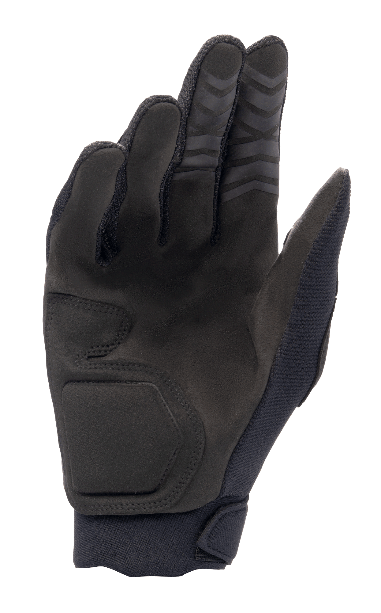 Guantes Alpinestars Full Bore XT, negro, vista de la palma con ante sintético para durabilidad y agarre, costuras ergonómicas y puntas de los dedos texturizadas para rendimiento todoterreno